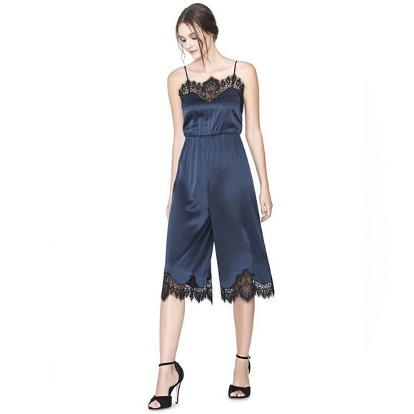 Alice + Olivia by Stacey Bendet Quincy Blue Navy Jumpsuit Lace Size 0 - Picture 7 of 14